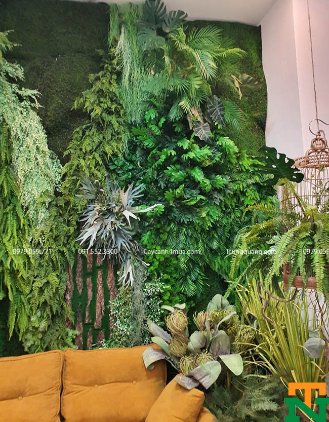 thi công tường xanh cây giả nhà hàng